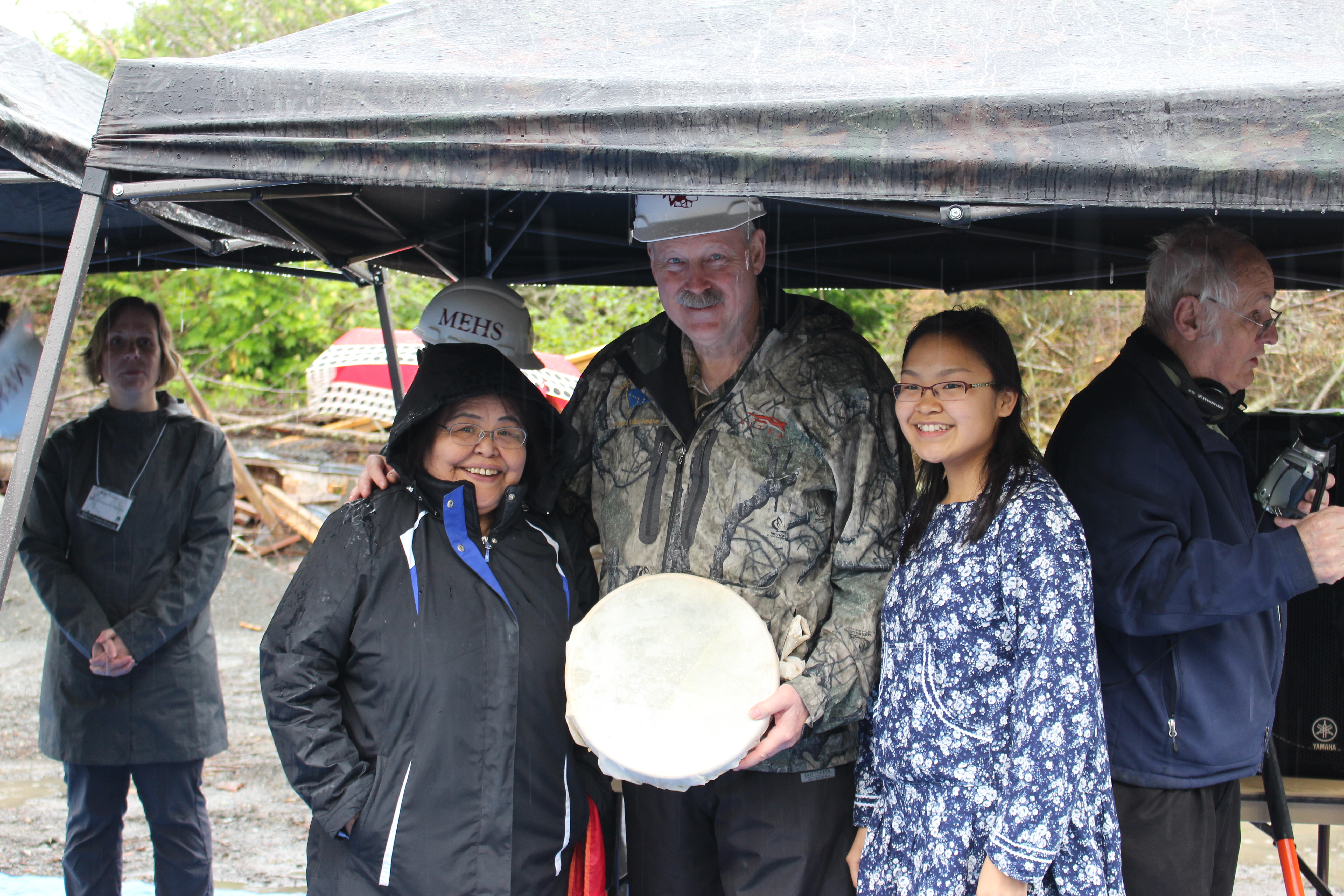 Senator Stedman pictured here wtih Alaska Native Artist Sarah Williams and a MEHS student at the groundbreaking ceremony for the MEHS Aquatic Facility.