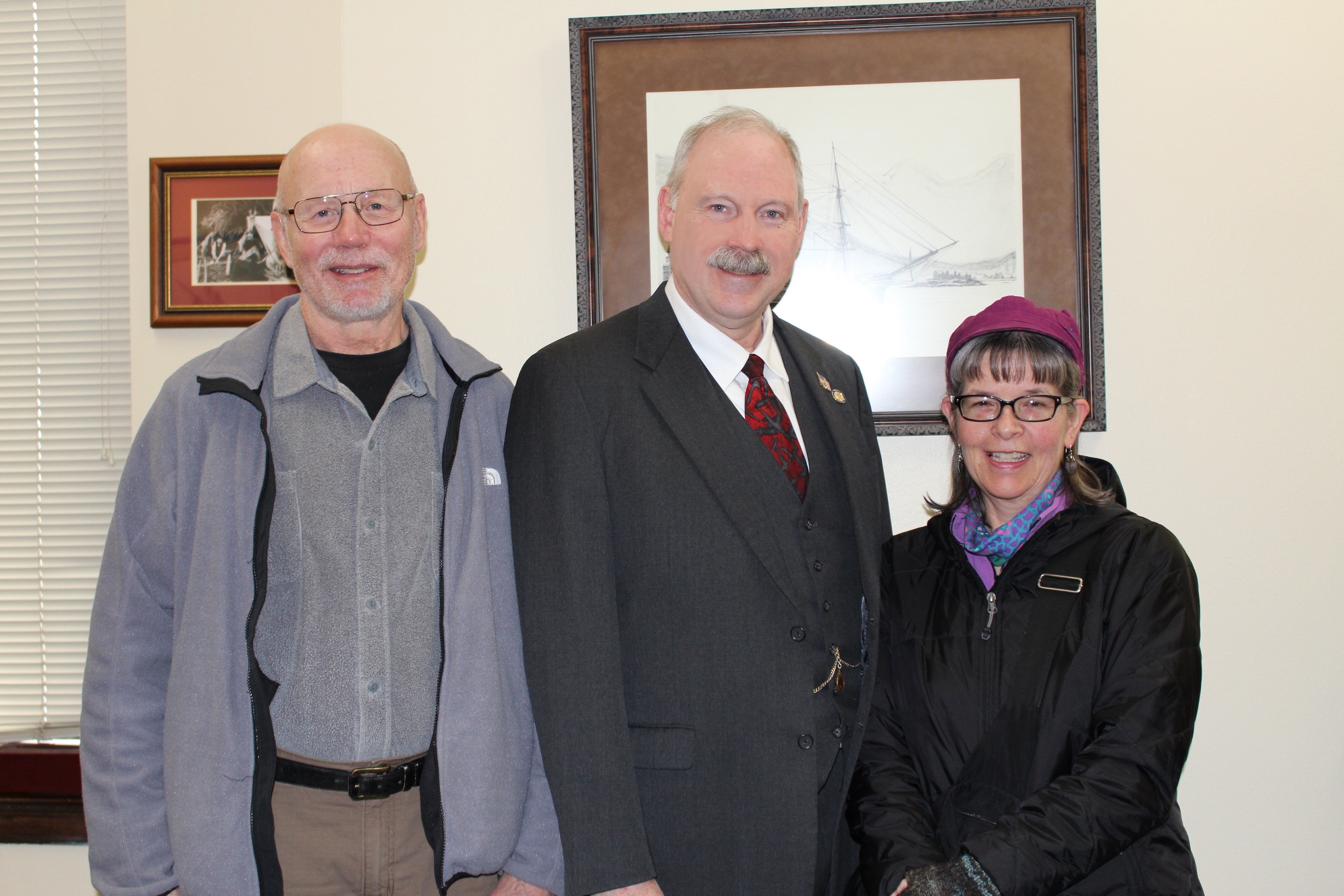 Senator Stedman pictured here with Rick and cousin Jill Williams who were visiting from Petersburg.