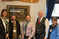 School administrators and a board member representing Petersburg, Wrangell, and Southeast Island School Districts meet with Senator Stedman as a part of the annual visit of the Alaska Council of School Administrators (ACSA) to the Capitol to discuss school funding and other important issues related to Alaska’s schools.     (From left) Superintendent Erica Kludt-Painter (Petersburg School District); Superintendent Bill Burr (Wrangell Public Schools); HS & MS Principal Rick Dormer (Petersburg School District); Senator Bert Stedman; School Board Member Rebecca Saffold (Southeast Island School District).