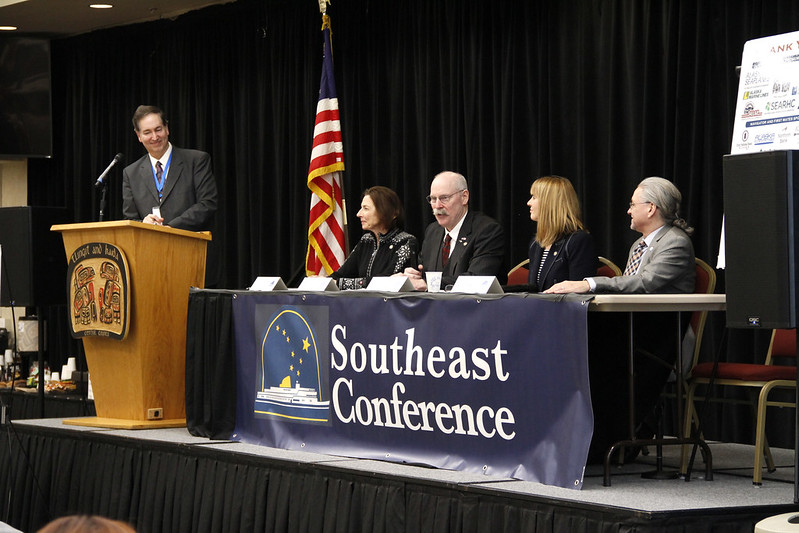 Senators Giessel, Stedman, von Imhof, and Begich discuss legislative priorities at the Southeast Conference Mid-Session Summit