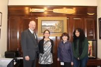 Senator Stedman pictured here with students from the Annette Island School District: Lovey Williams, Martha Wahl, & Tia Atkinson (chaperone).